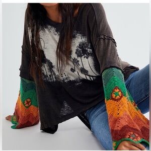 NWT WE THE FREE x Free People So Edgy Tee In Washed Black Combo sz  XS/Small